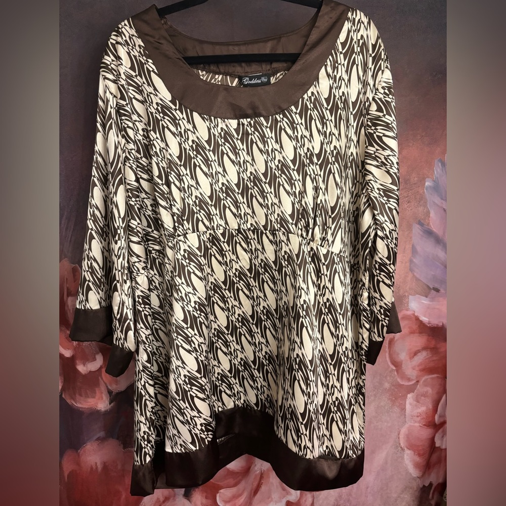 Satin Geometric Pattern Print Blouse by Goddess Size 3X